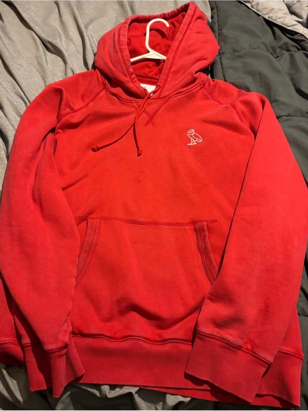 OVO Red Pullover Hoodie with Embroidered Owl Logo